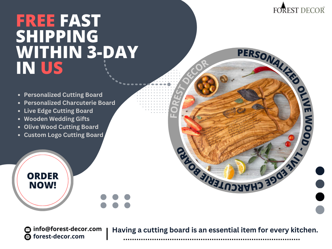 Personalized Olive Wood - Live edge Charcuterie Board - Forest Decor