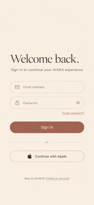 AYOKA sign in screen