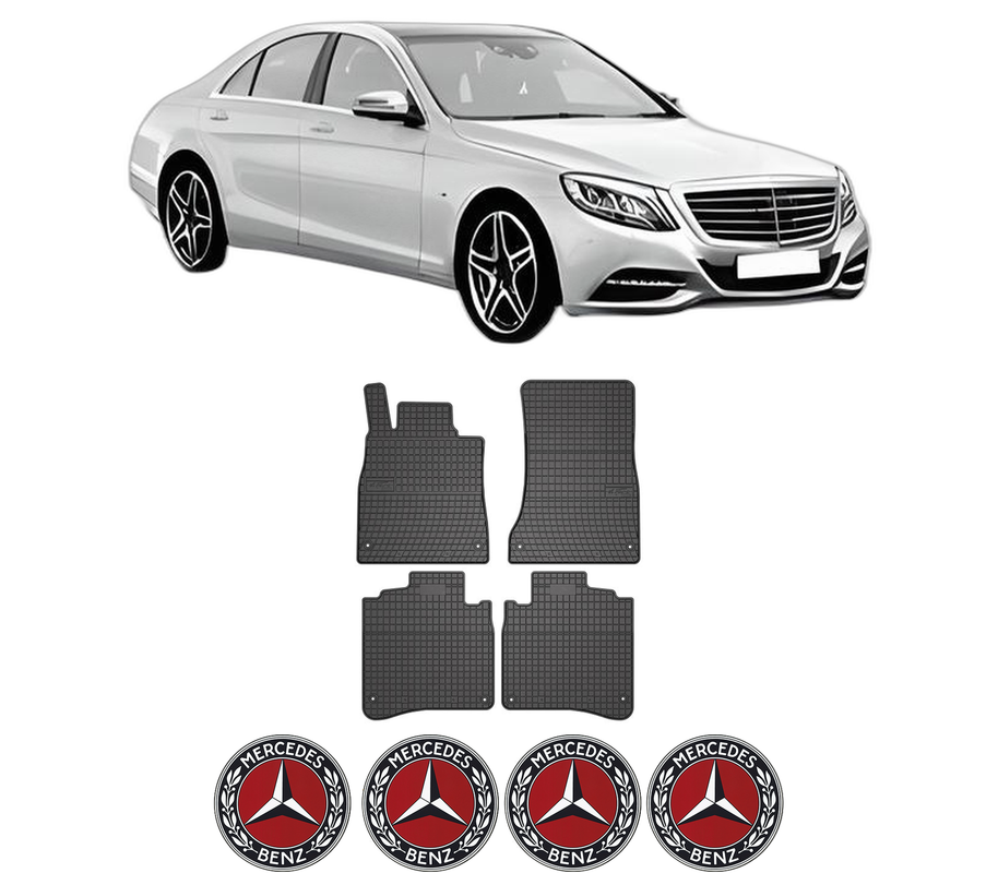 Set covorase presuri MERCEDES-BENZ S-CLASS (W222, V222, X222) din 2013-2020, auto, din cauciuc thermoplastic, 4 Stickere auto cu MERCEDES-BENZ