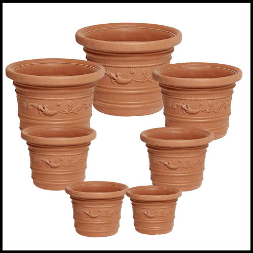 VASO FIORIERA FESTONATO TONDO IN RESINA COLORE BIANCO O TERRACOTTA PER INTERNO O ESTERNO VARIE MISURE