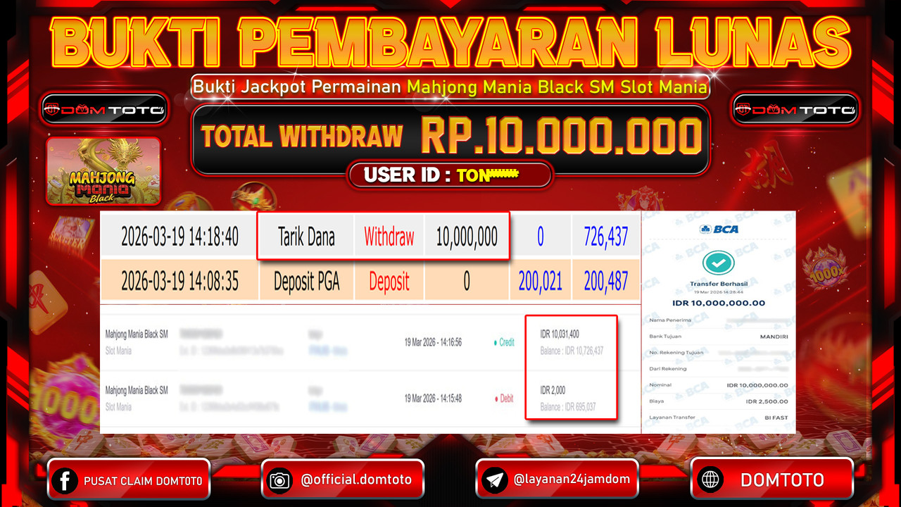 JACKPOT SLOT Mahjong Mania Black SM Slot Mania 19 MARET 2026
