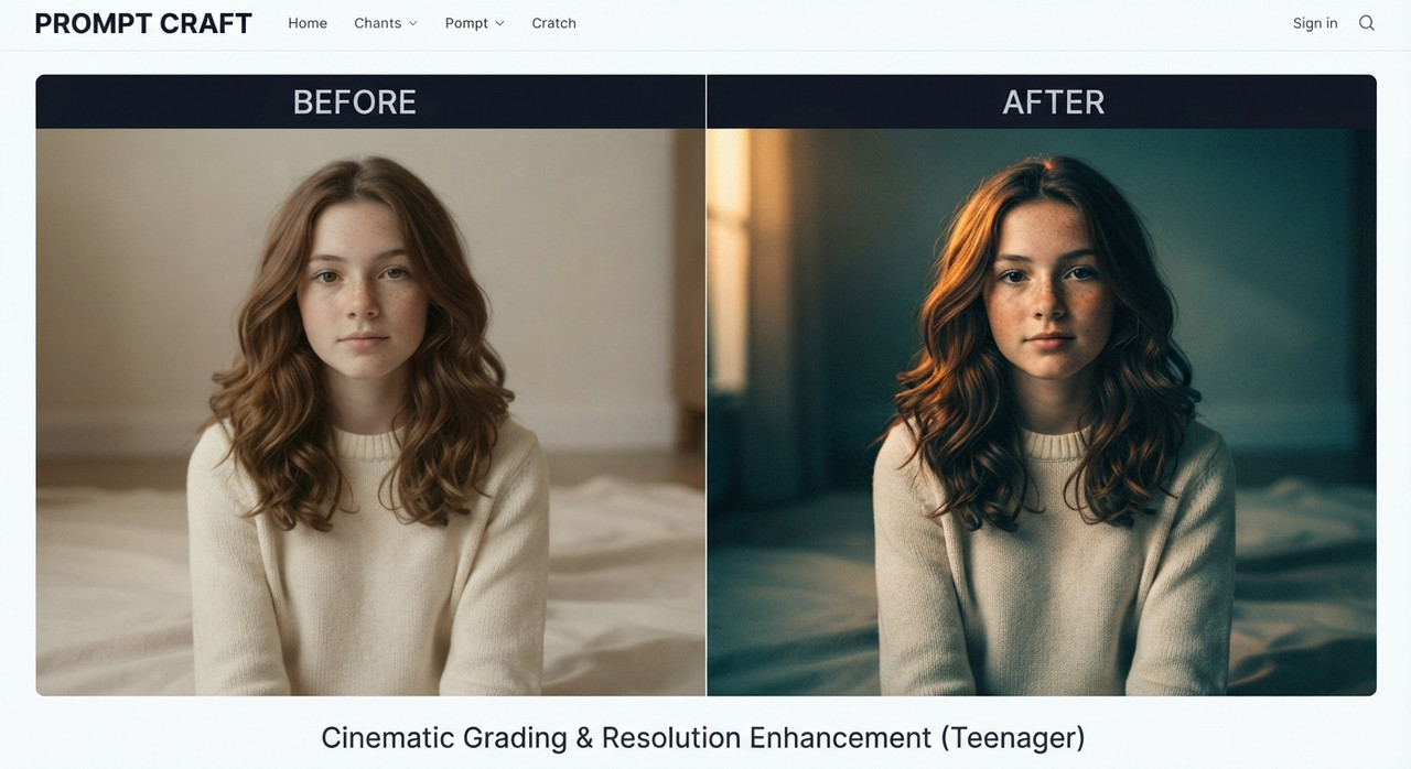 AI-generated example result for the upscaling prompt: Flat Photo to Cinematic Color Grade AI Prompts for Image Upscaling by Prompt Craft