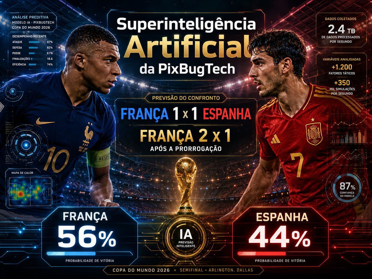 Superinteligência Artificial da PixBugTech prevê França na final mas a Espanha é exatamente o tipo de adversário que desmonta previsões