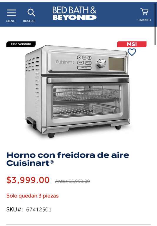 Bed Bath & Beyond: Horno Freidora Cuisinart más meses sin intereses 
