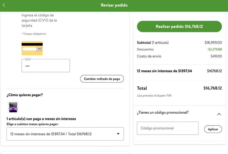 Bodega Aurrerá: Iphone 14 Pro 128 GB Morado con BBVA 12% descuento a 12 MSI