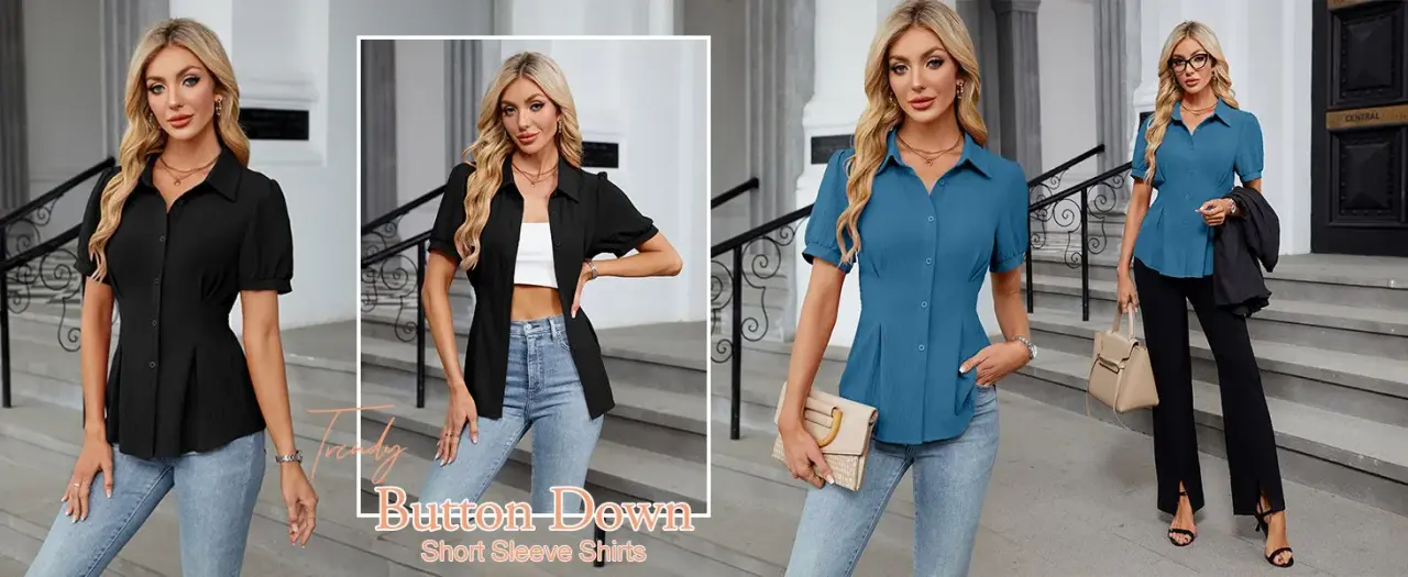 Elegant button down blouse with puff sleeves