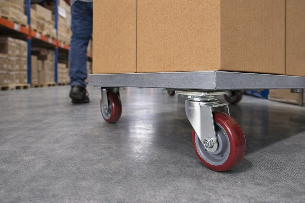 Industrial swivel caster in use