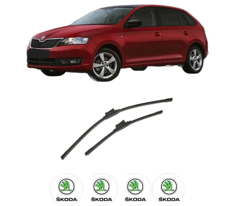 Set stergatoare auto SKODA RAPID Spaceback (NH1) din 2012-2019, pentru parbriz auto, 2 bucati, Bosch Aerotwin, din cauciuc siliconat rezistent, 4 Stickere Auto SKODA