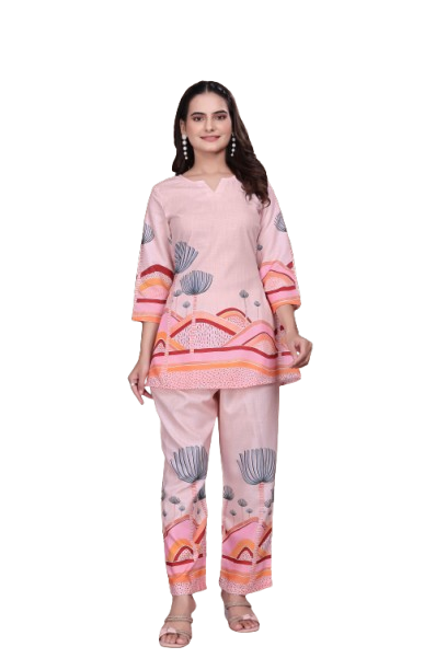 BLUMAIRE Trendy Co-Ord Set for Women | Stylish Printed Kurti with Pant | Casual & Office Wear Outfit, XXL