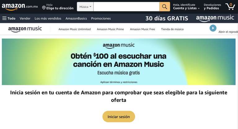 $100.00 GRATIS para usar en AMAZON al escuchar una canción en Amazon Music (usuarios seleccionados) 
