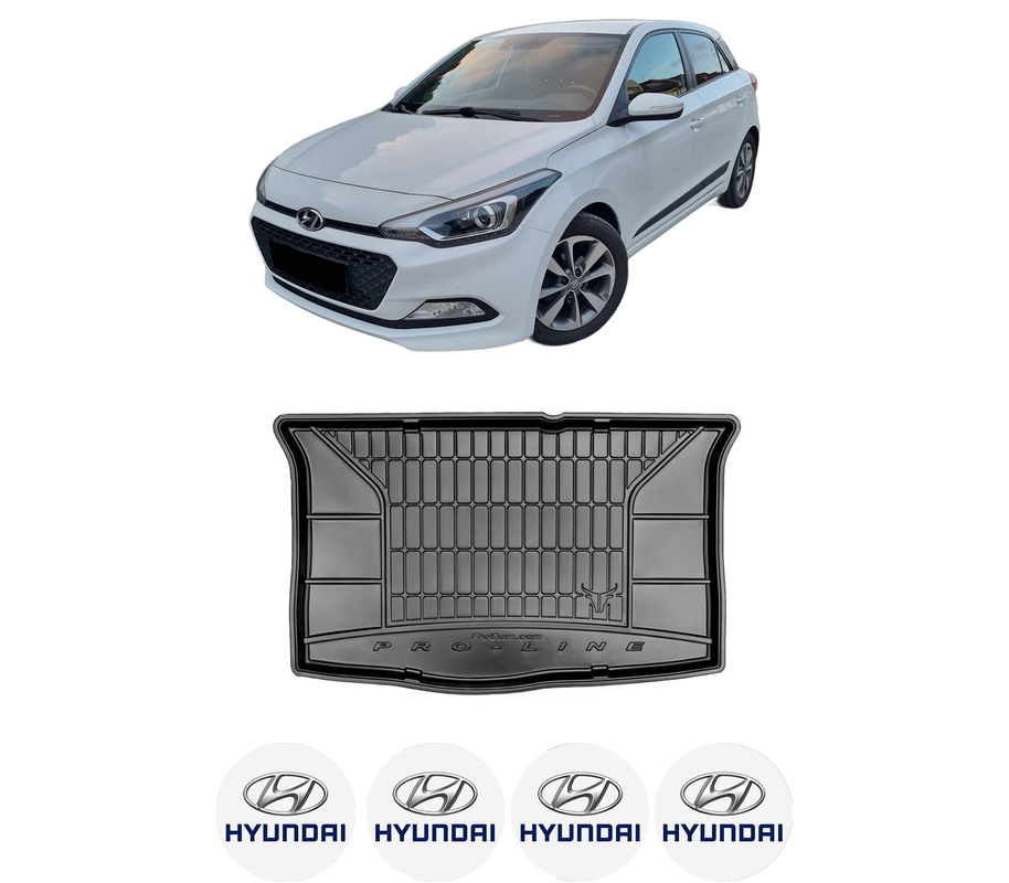 Tavita Portbagaj HYUNDAI i20 II (GB, IB) din 2014-2021, Protectie Portbagaj Auto, 4x Stickere auto cu HYUNDAI