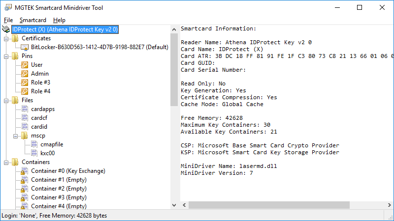 MGTEK SmartCard Tools running on Windows 10.