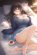 1girl, sagisawa fumika , artistcg, depth of field, shiny skin, blush,lying on th s-2945075984