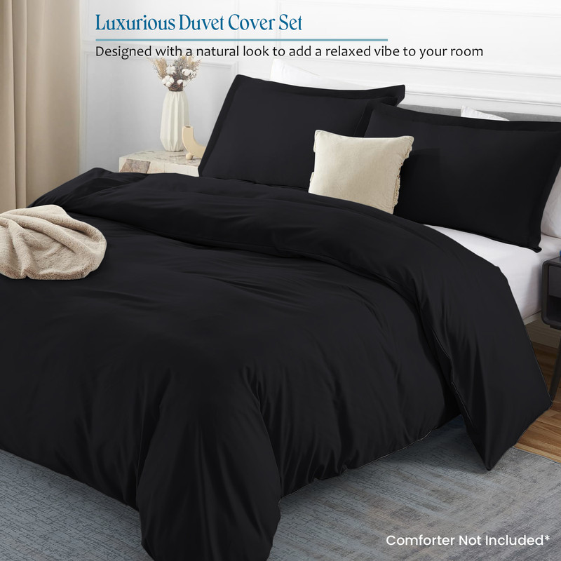 Picture of VEGAS HOTEL COLLECTION Classic Egyptian Cotton 1-Piece Duvet Cover { Zippered Closure } 1000 Thread Count- Fabulous Solid Looking Color Black - Oversized Queen Size
