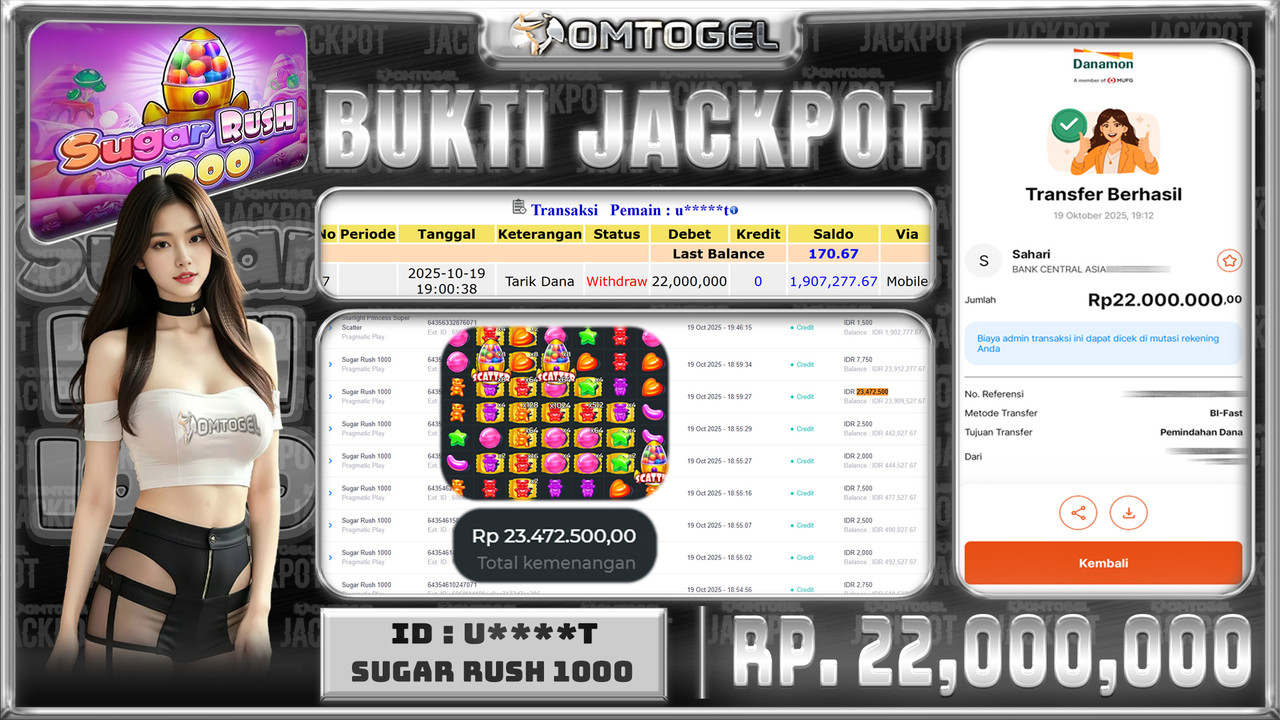 OMTOGEL JACKPOT PRAGMATIC PLAY SUGAR RUSH 1000 22 JUTA DI BAYAR LUNAS ,-