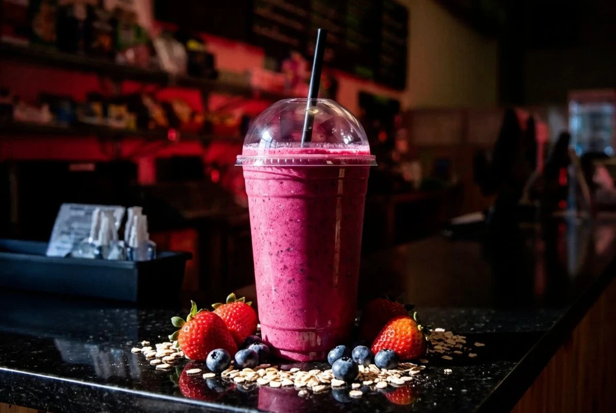 Morning Berry strawberry, blueberry and oat smoothie at the Sportset Shakes bar
