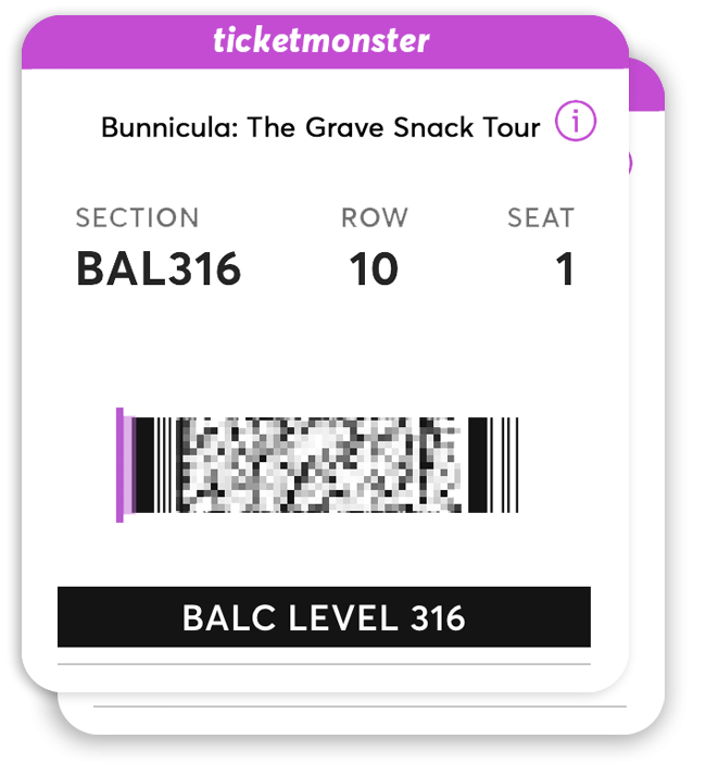 Screenshots of two tickets with barcodes to Bunnicula Grave Snack Tour