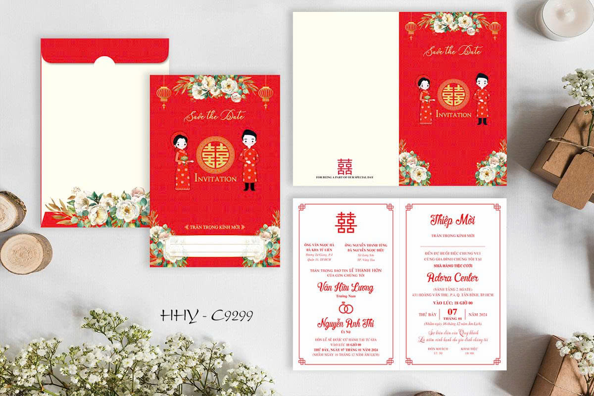 Thiệp chibi đỏ hoa trắng (C9299)