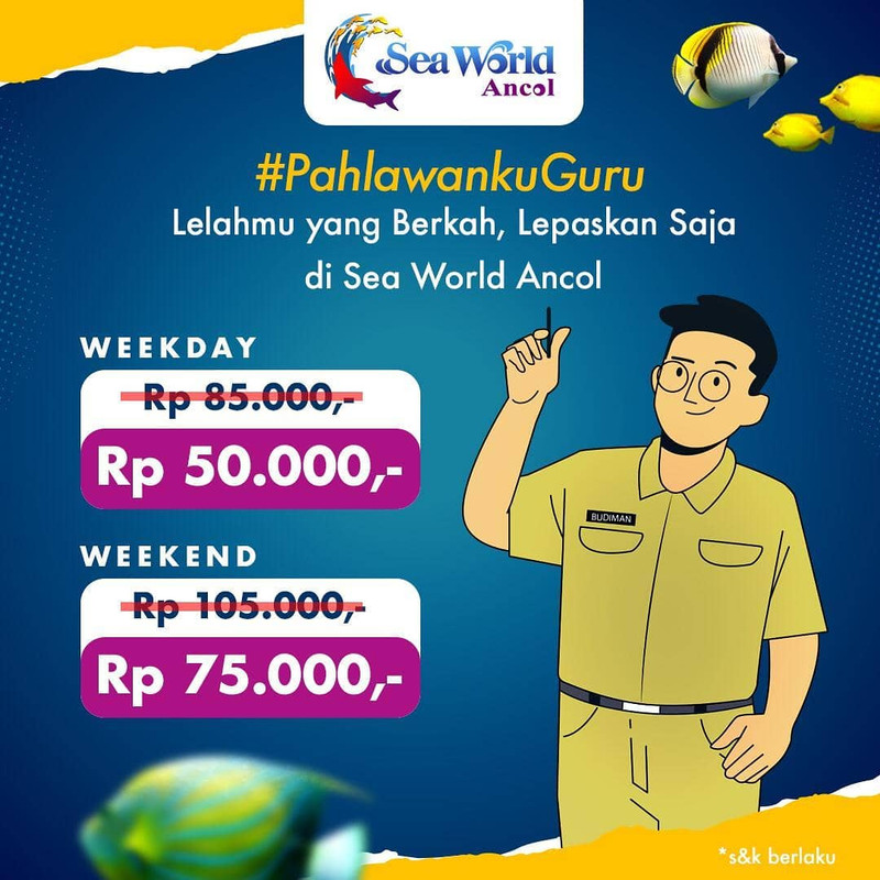 Promo diskon tiket masuk Sea World Ancol untuk memperingati Hari Guru Nasional.