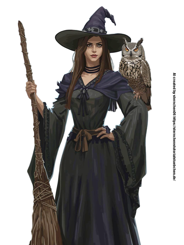 a  witch with her witch broom and her owl on her shoulder (10)-Photoroom