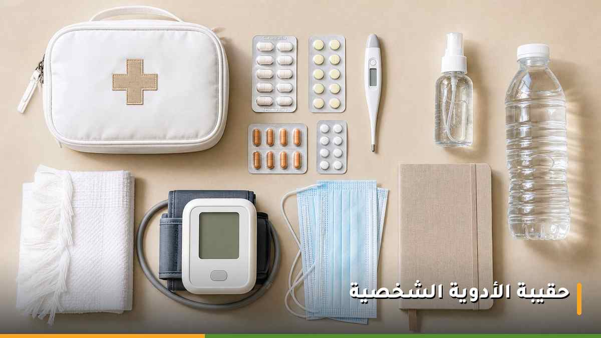 حقيبة أدوية وإسعافات أولية للمعتمر تحتوي على ضمادات ومطهر وجهاز قياس ضغط ومحلول ترطيب