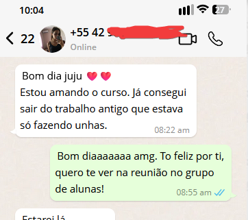 Depoimento de aluna via WhatsApp