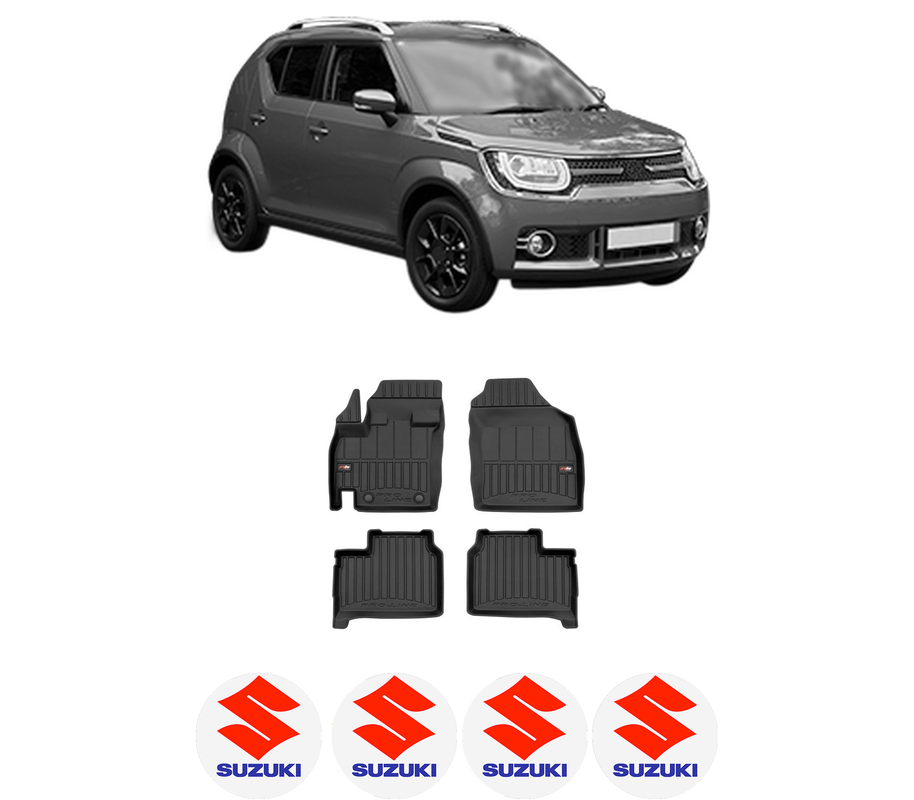Set covorase presuri SUZUKI IGNIS III (MF, FF) din 2016, auto, din cauciuc thermoplastic, 4 Stickere auto cu SUZUKI