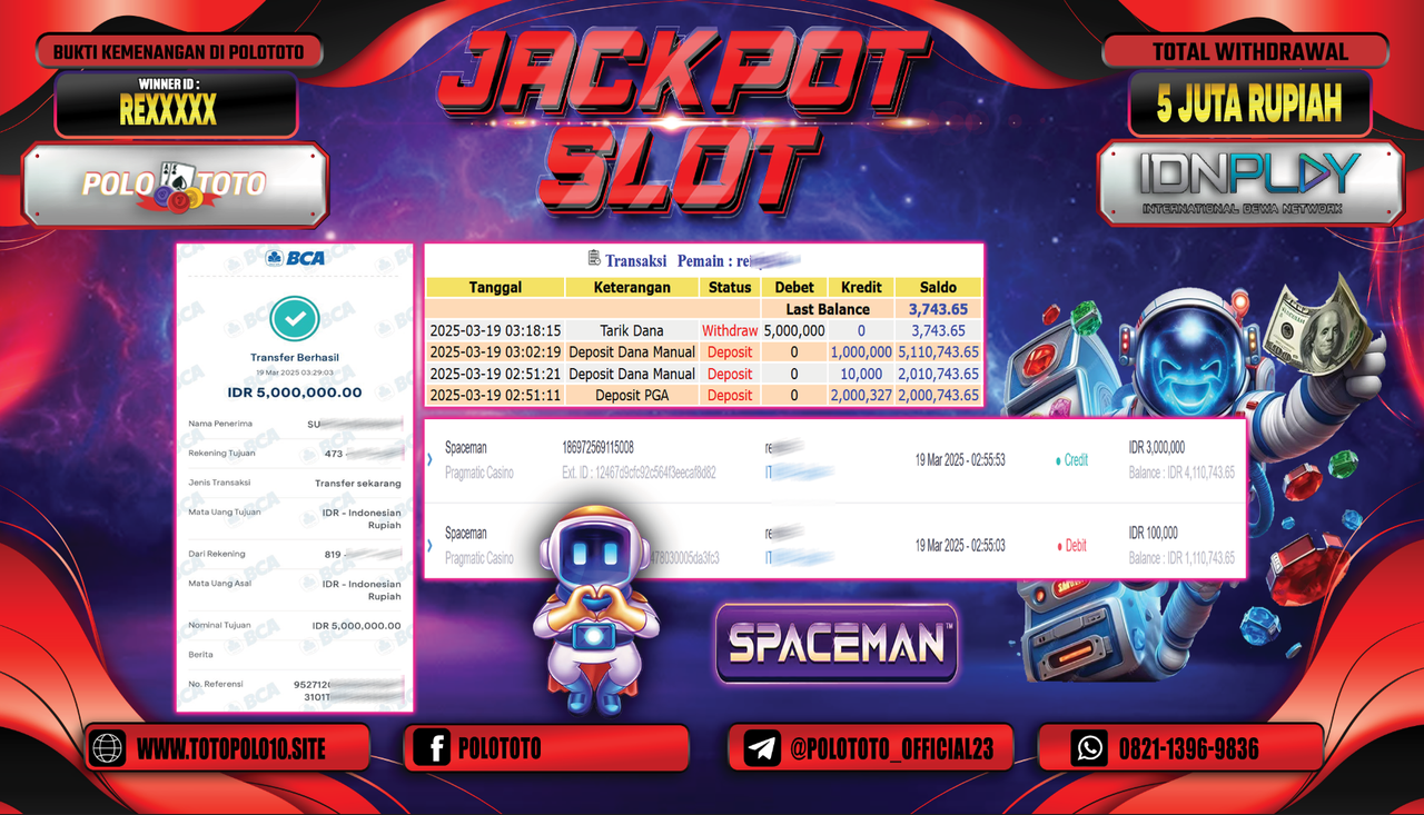POLOTOTO JACKPOT SLOT SPACEMAN Rp.5.000.000,-