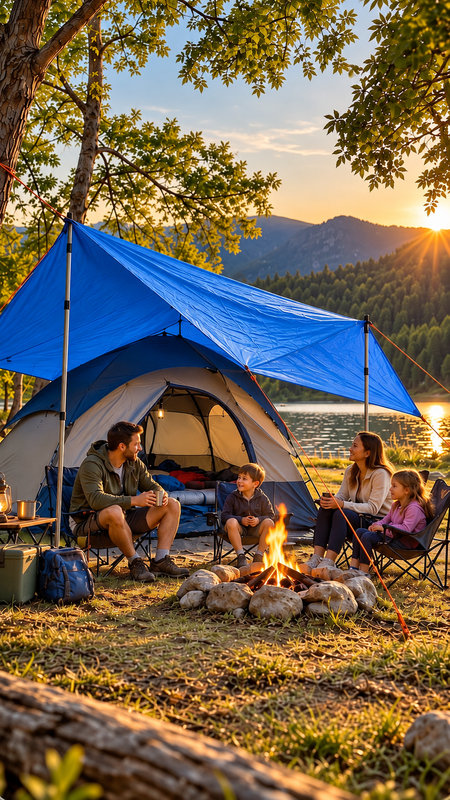 Acampamento em família com área de camping protegida