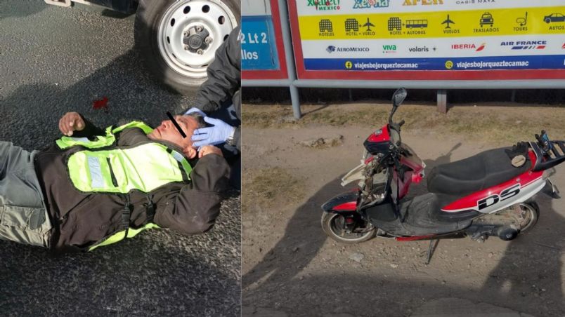 Motociclista atropella a Policía en Tecámac; Circulaba por el carril del Mexibús