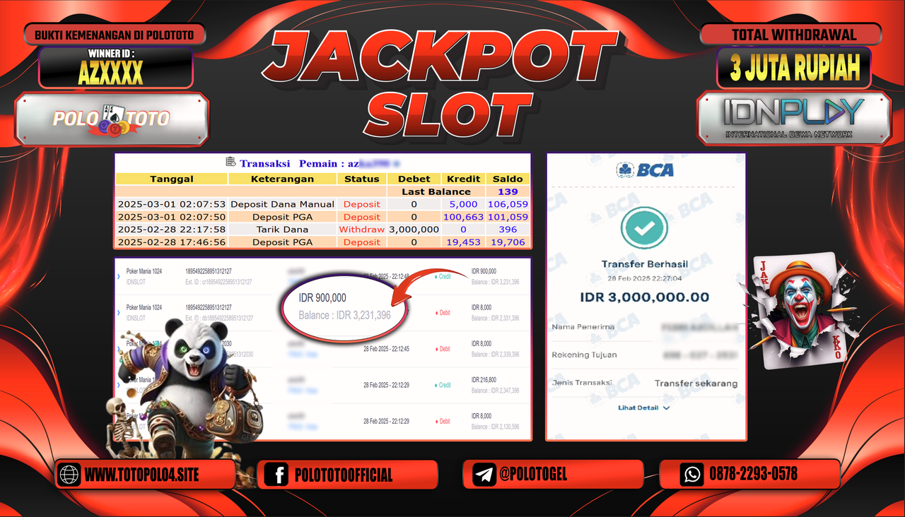 POLOTOTO JACKPOT SLOT POKER MANIA 1024 Rp.3.000.000,-