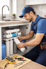 Technician servicing a water purifier