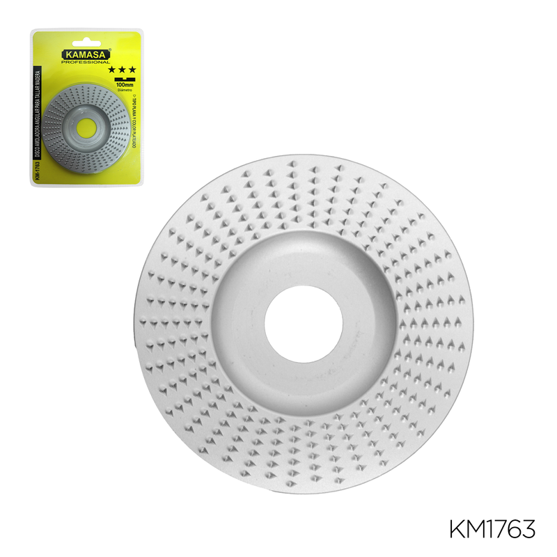 DISCO AMOLADORA ANGULAR PARA TALLA MADERA "KAMASA" 100MM TIPO PLANA Y COLOR PLATEADO