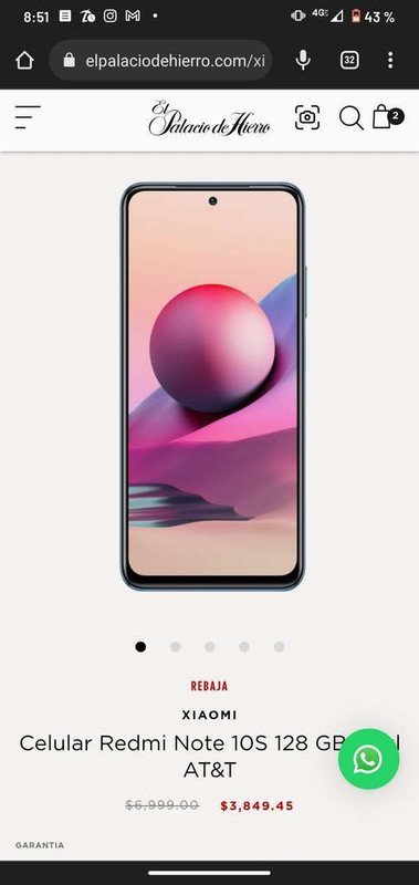 El Palacio de Hierro: XIAOMI Celular Redmi Note 10S 128 GB Azul AT&T 
