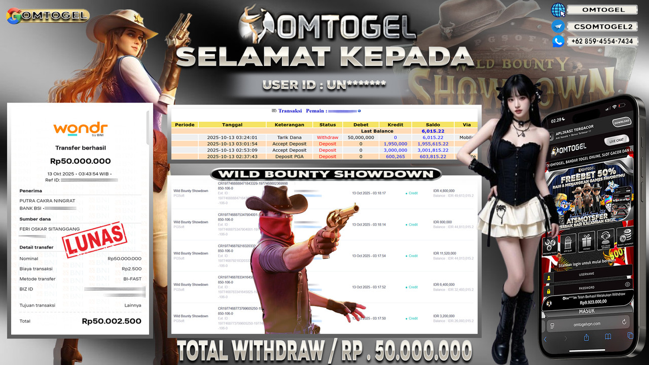 OMTOGEL JACKPOT PGSOFT WILD BOUNTY SHOWDOWN 50 JUTA DI BAYAR LUNAS ,-