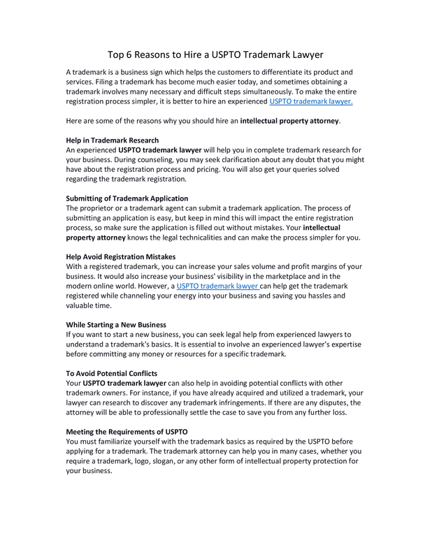 Reasons to Hire a USPTO Trademark Lawyer