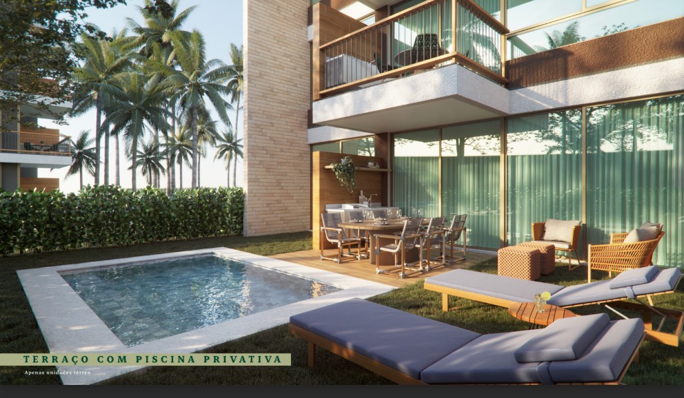 Terraço com piscina privativa e área gourmet no apartamento cobertura