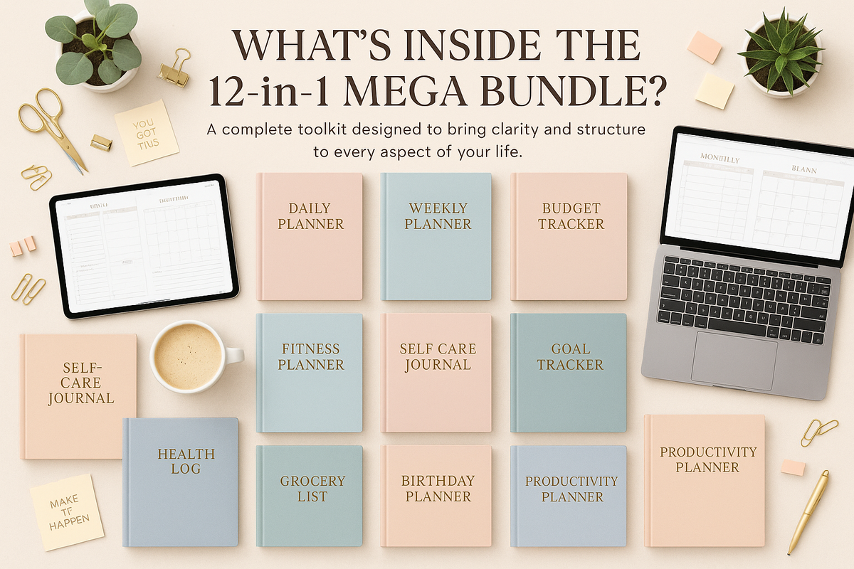 A collection of the planners included in the MasterPlan Pro bundle