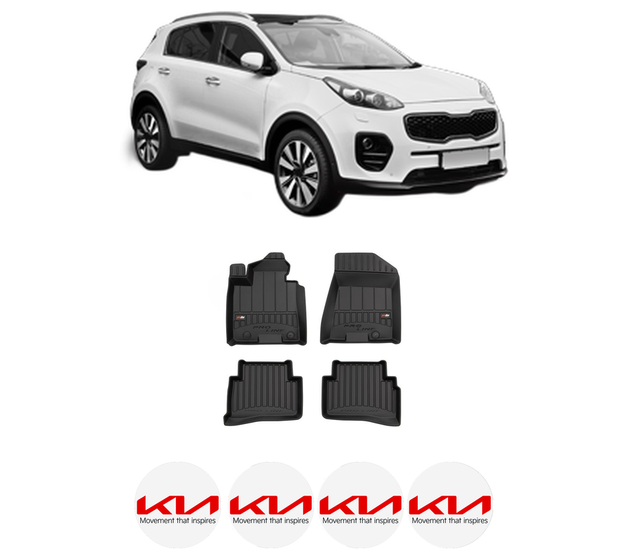 Set covorase presuri KIA SPORTAGE IV (QL, QLE) din 2015-2022, auto, din cauciuc thermoplastic, 4 Stickere auto cu KIA
