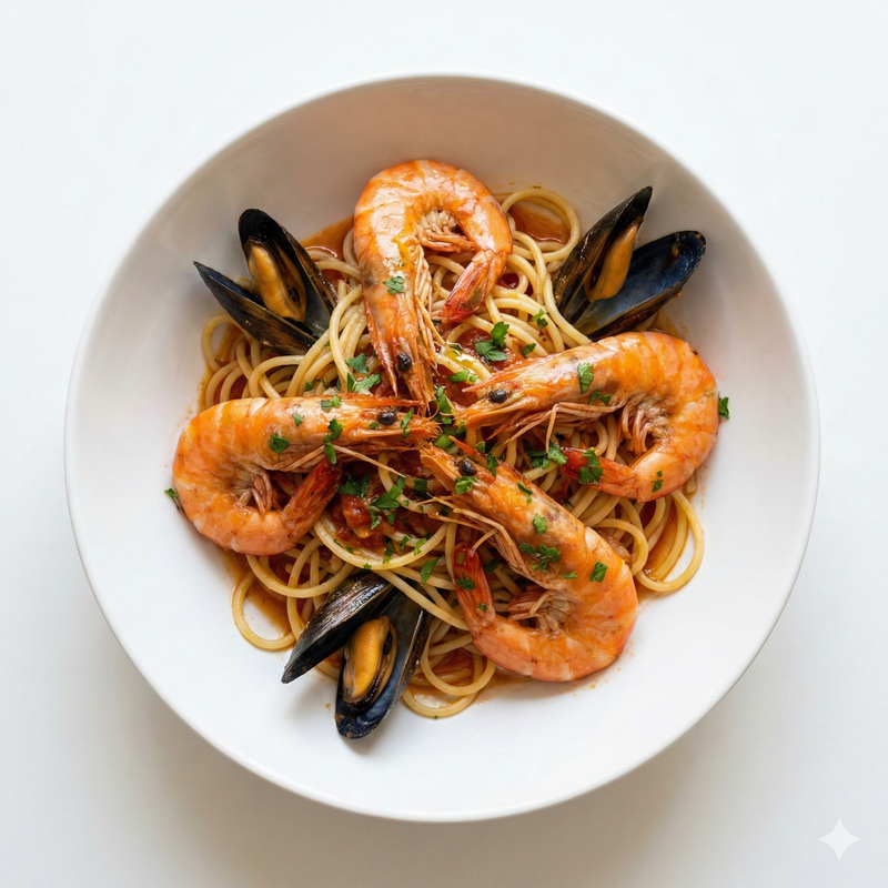 Spaghetti Con Gambas Y Mejillones