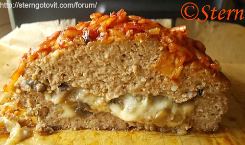 Мясной хлеб с сыром и грибами