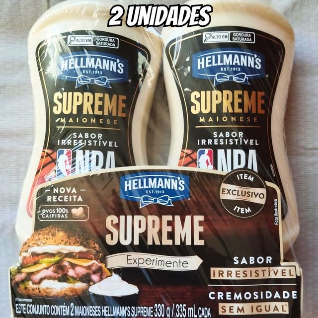 Pack Maionese Hellmann’s Supreme Squeeze 330g 2 unidades (Embalagem pode variar) Pack Maionese Hellmann’s Supreme Squeeze 330g 2 unidades (Embalagem pode variar)
