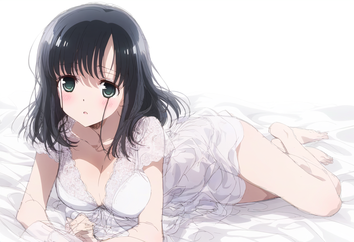 1girl, {{touyoko momoko (saki)}}, black hair, green eyes, see-through, white dre s-3905263960
