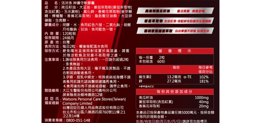 【活沛多】神攝守南瓜籽油軟膠囊成分