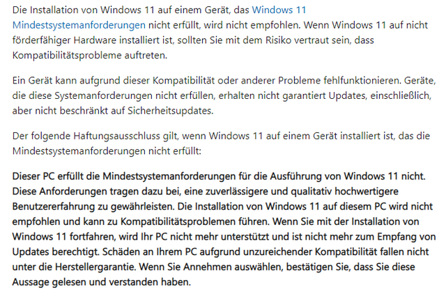 MS Aussage zur Windows 11-Installation