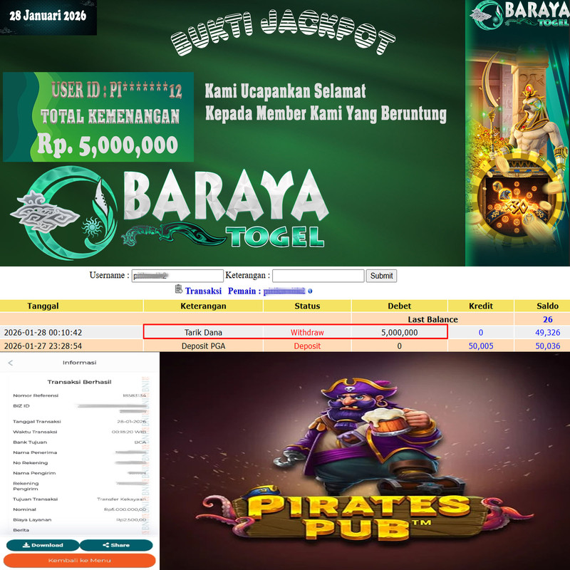 Rp. 5.000.000.- WD LUNAS DI BARAYATOGEL