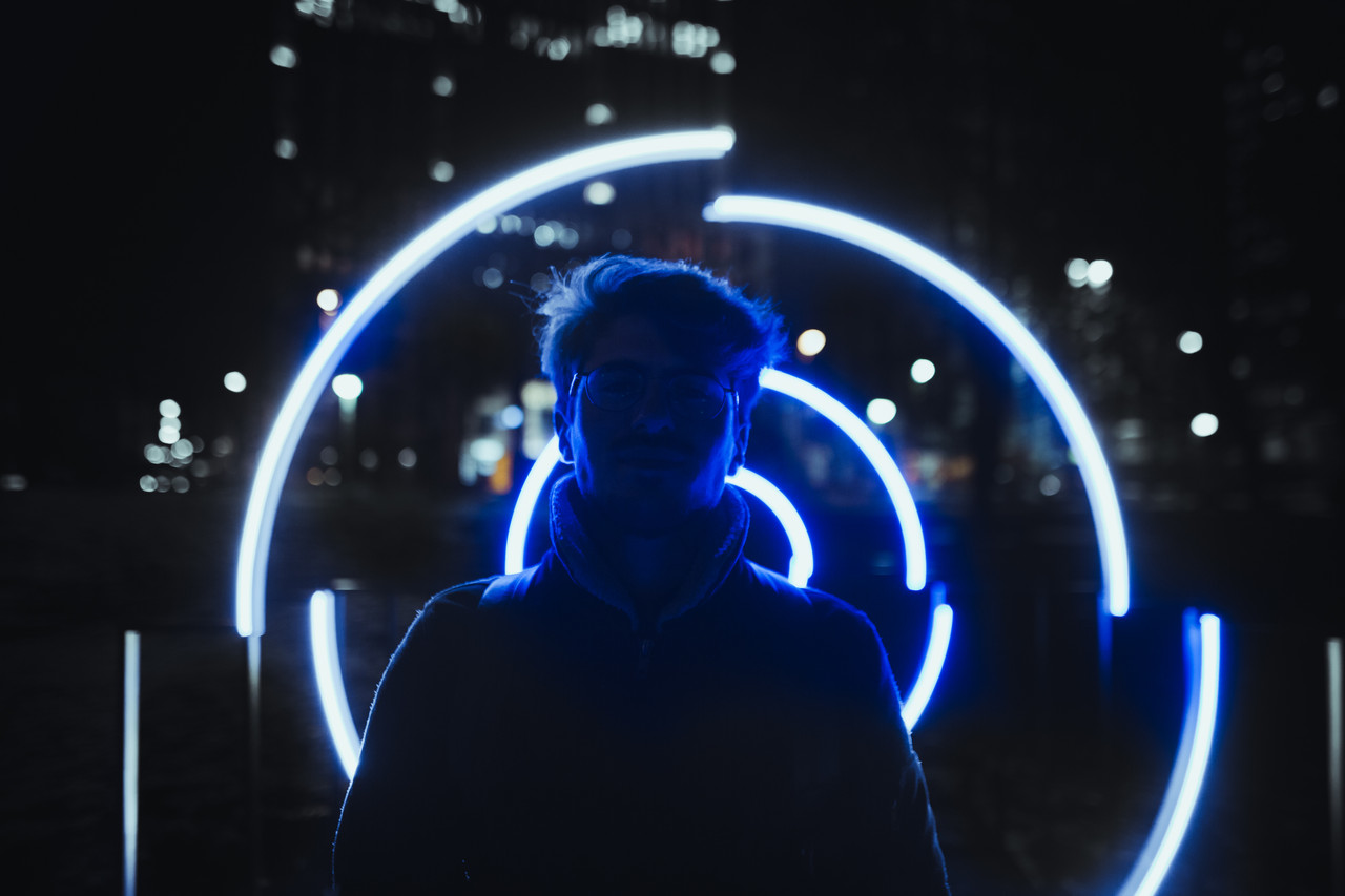 Monochrome LED lines of the light art installation Your Point of View