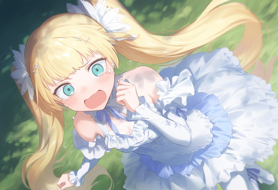 1girl, mikozin, NDGD, ohlia, {kobayashi ritz}, reoen, tsundere, from above, aqua s-865039138