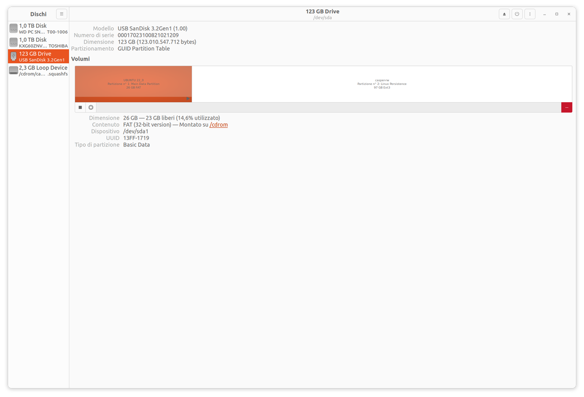 Ubuntu 22-04 123GB USB SanDisk Part1