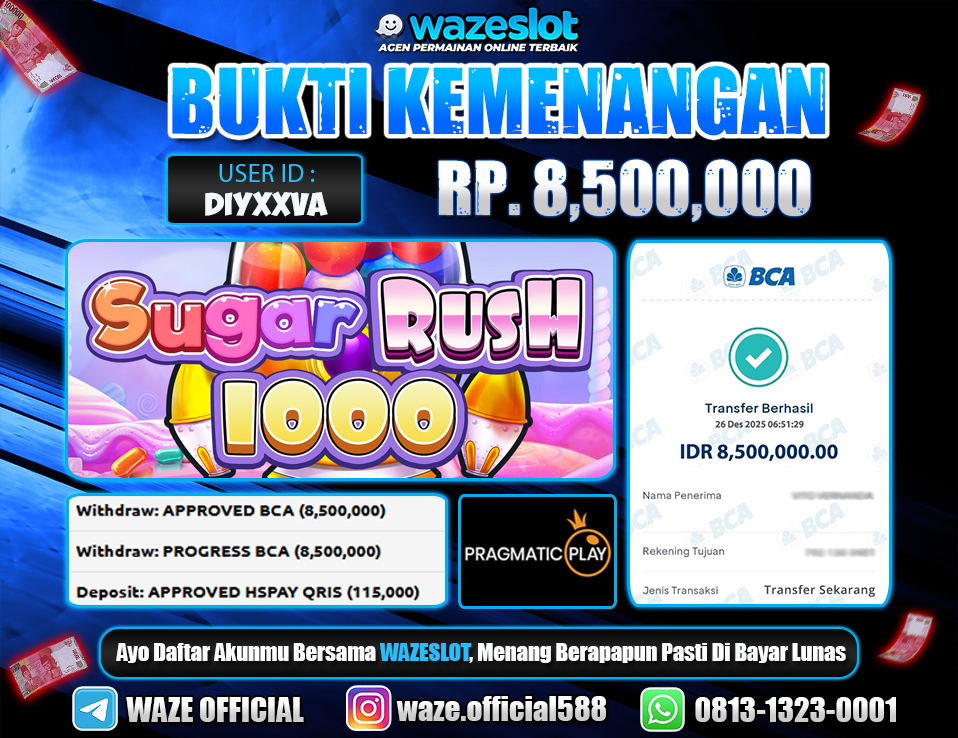 BUKTI KEMENANGAN 26 DESEMBER 2025 GAME SUGAR RUSH 1000 (PRAGMATIC PLAY)